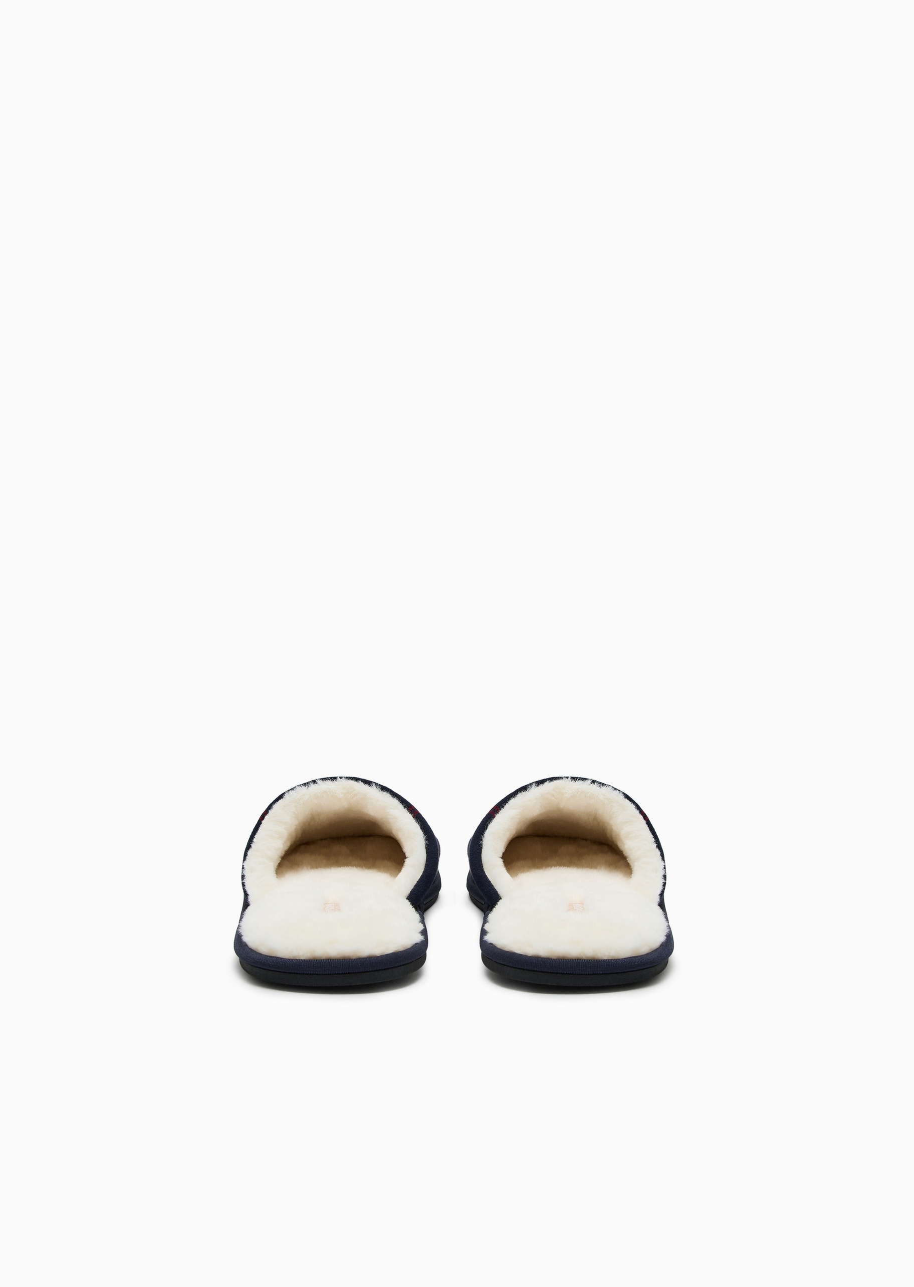 Emporio Armani 男士圆头平底格纹鹰标刺绣家居拖鞋