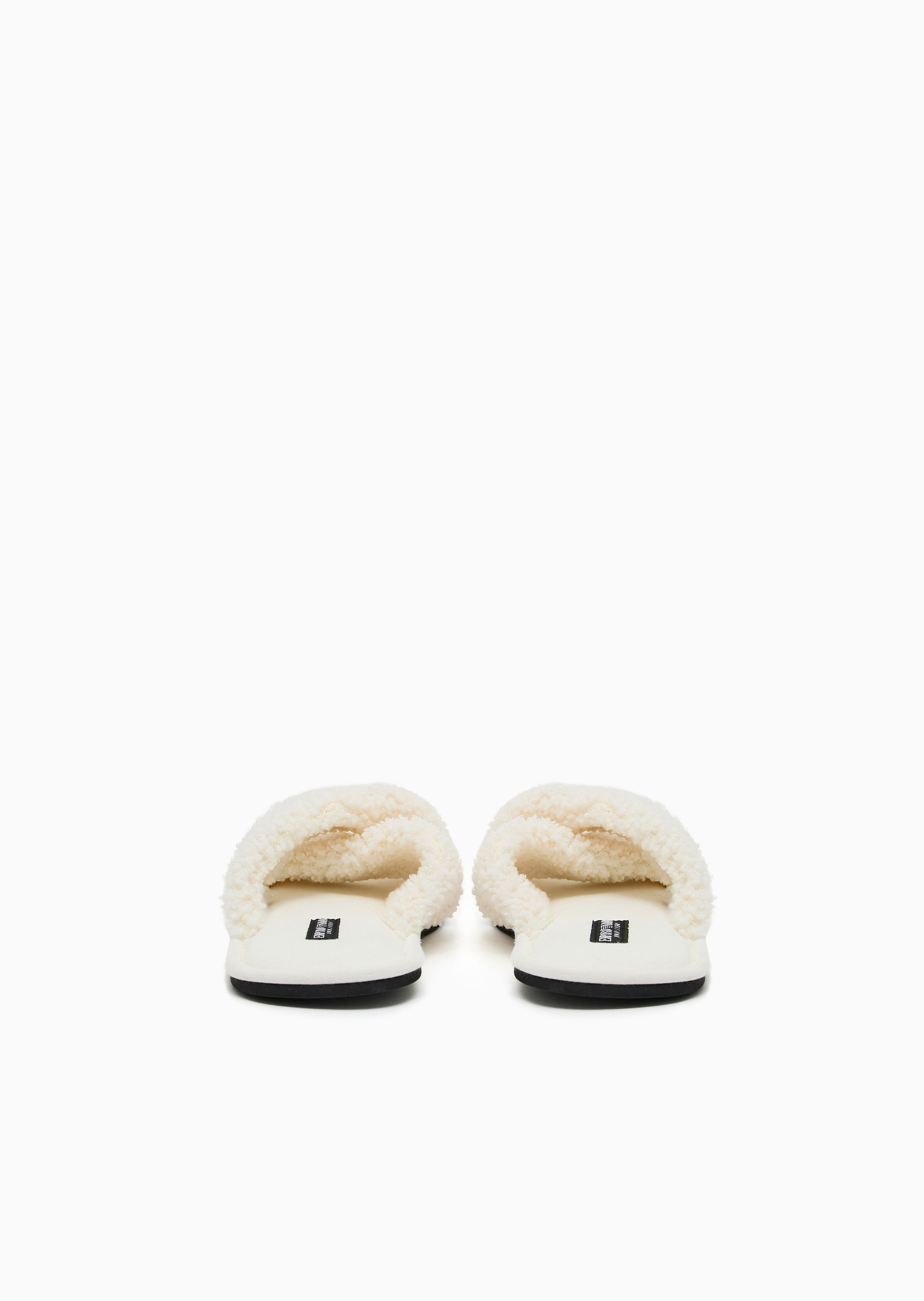 Emporio Armani 女士交叉袢带平底毛绒时尚鹰标拖鞋