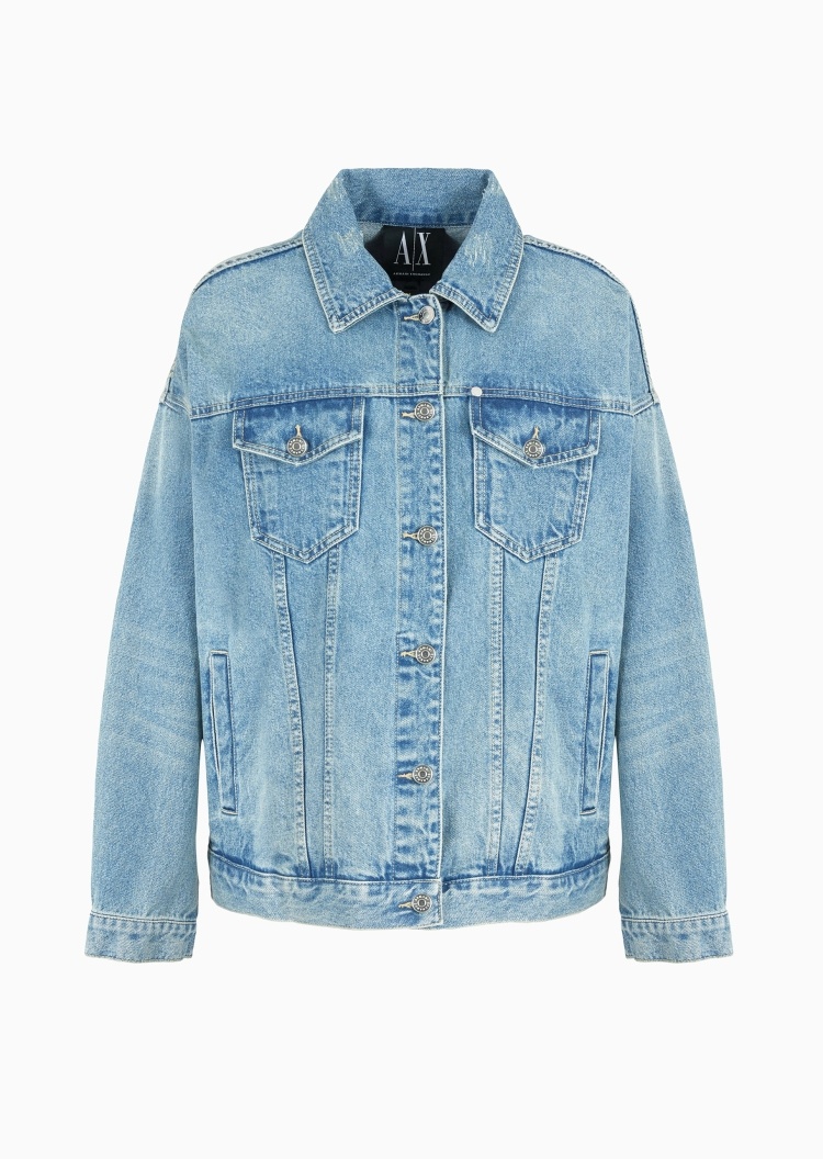 ARMANI EXCHANGE 女士翻领落肩休闲复古工装外套水洗牛仔夹克