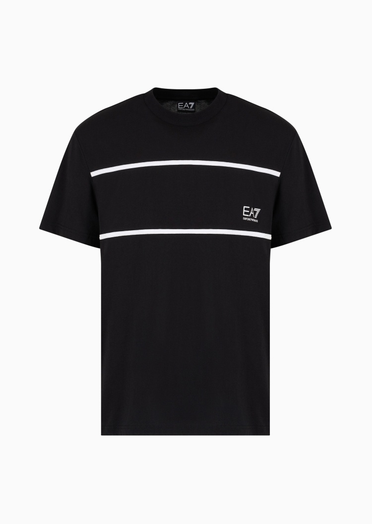 EA7 男士全棉合身短袖圆领撞色拼接运动T恤