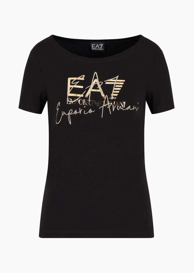 EA7 女士纯棉弹力合身短袖圆领刺绣印花T恤