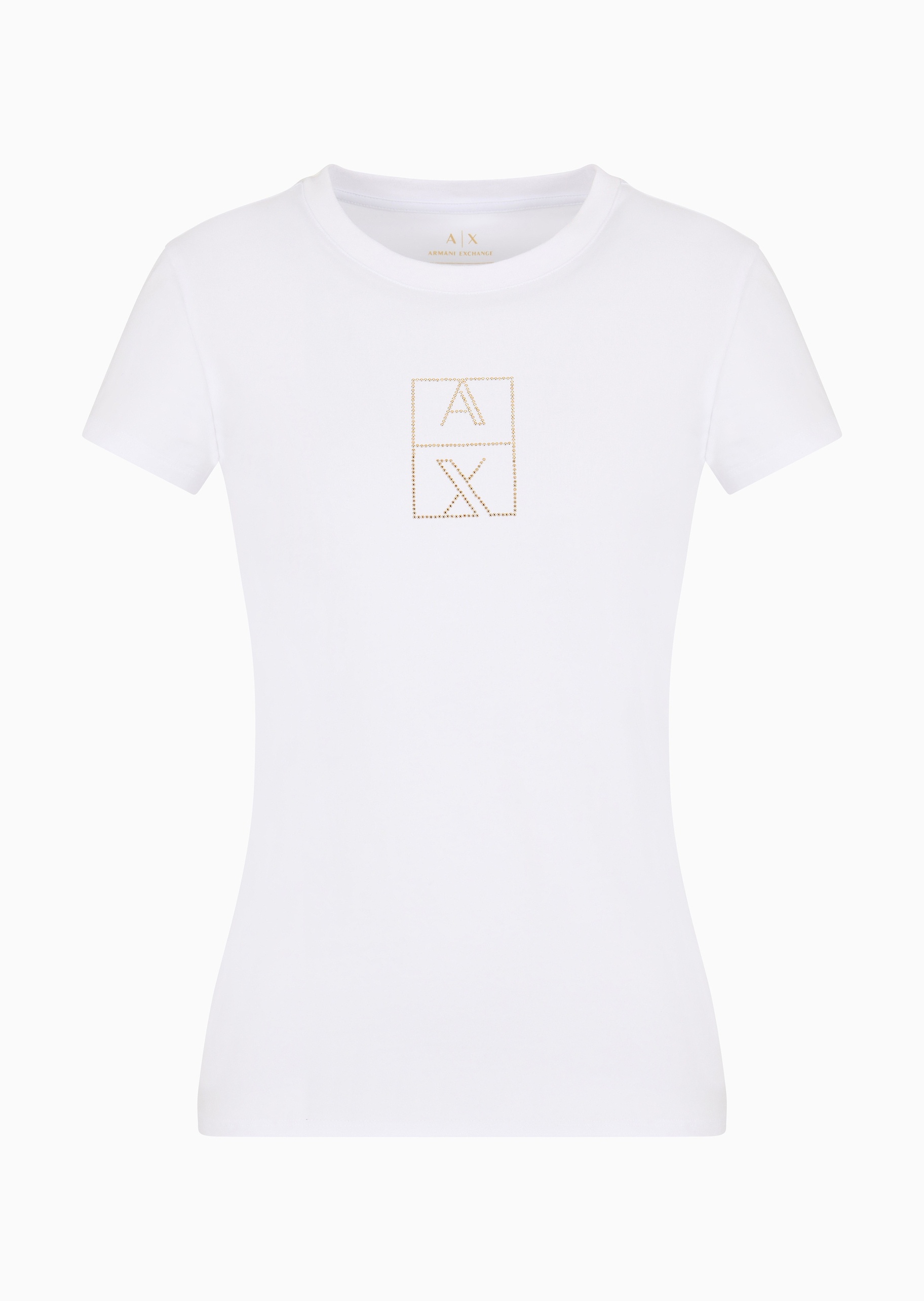 ARMANI EXCHANGE 女士纯棉弹力修身短袖圆领LOGO贴钻T恤