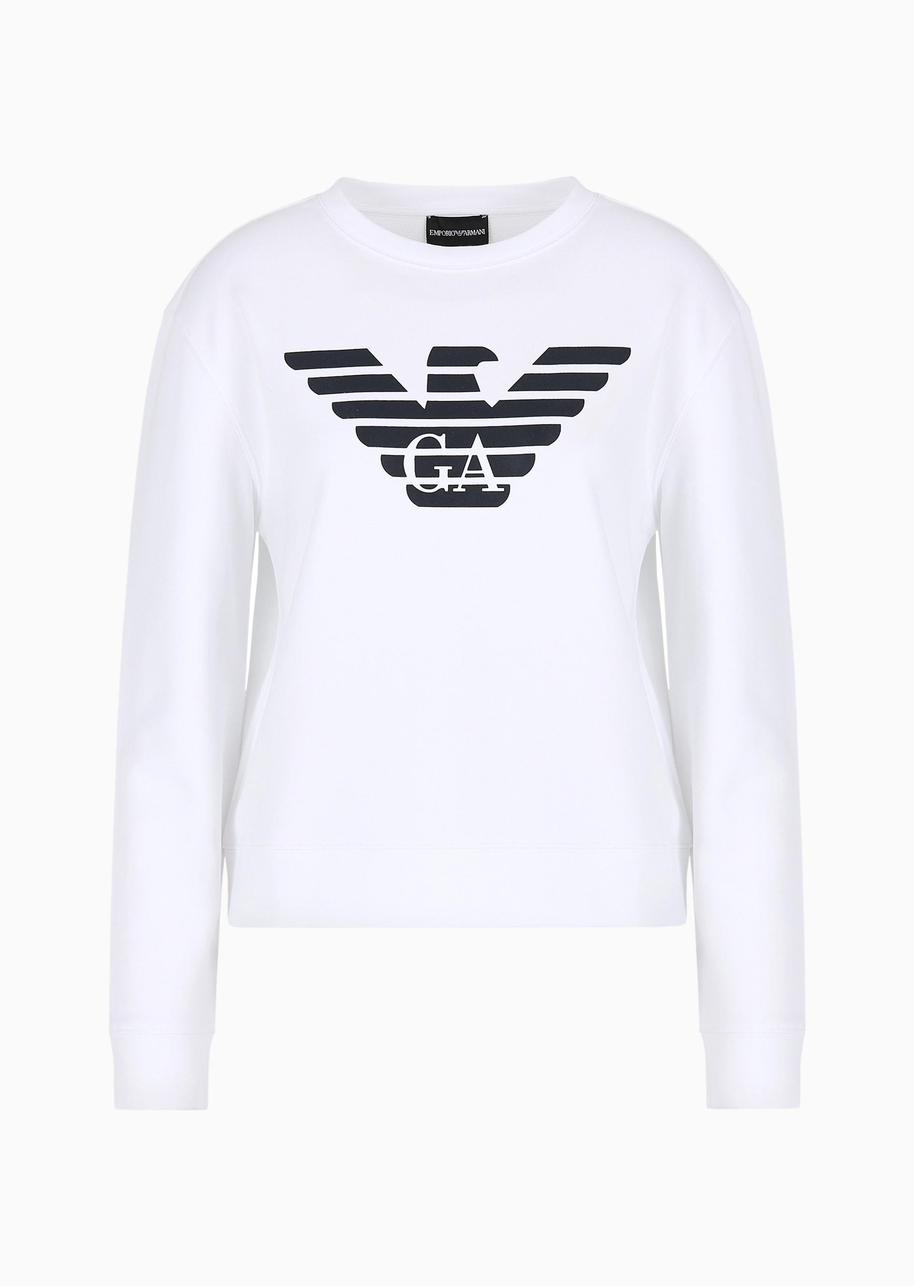 Emporio Armani 女士套头纯棉圆领合身落肩休闲运动印花卫衣