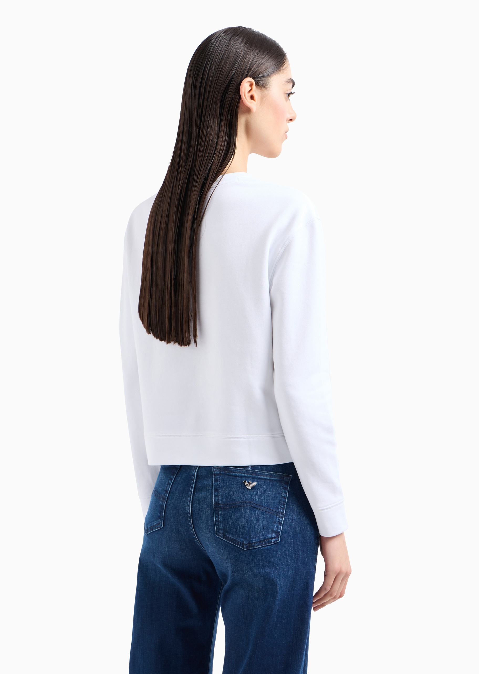 Emporio Armani 女士套头纯棉圆领合身落肩休闲运动印花卫衣