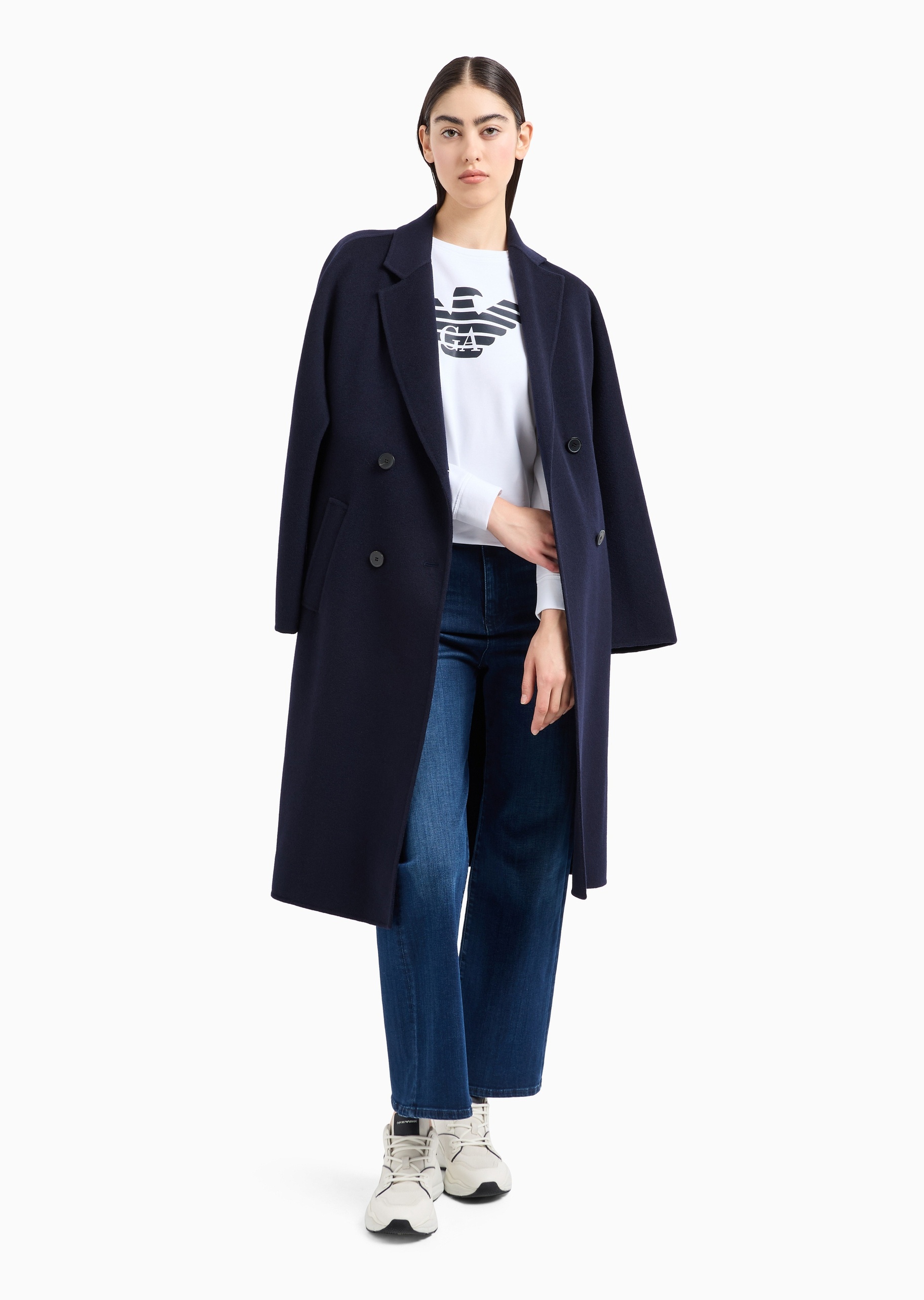 Emporio Armani 女士套头纯棉圆领合身落肩休闲运动印花卫衣