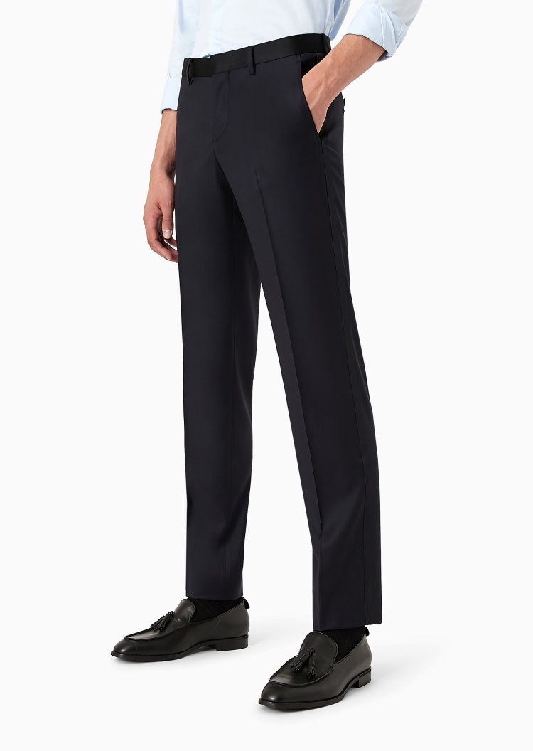 Emporio Armani 男士全绵羊毛修身长款直筒休闲裤