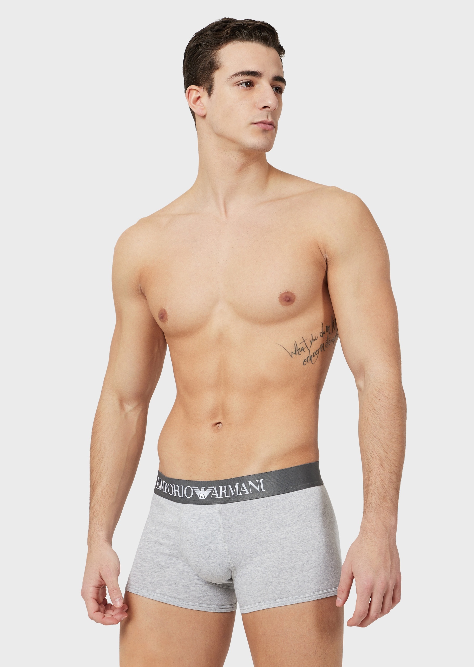 Emporio Armani 男士纯棉修身平角LOGO腰边平角内裤