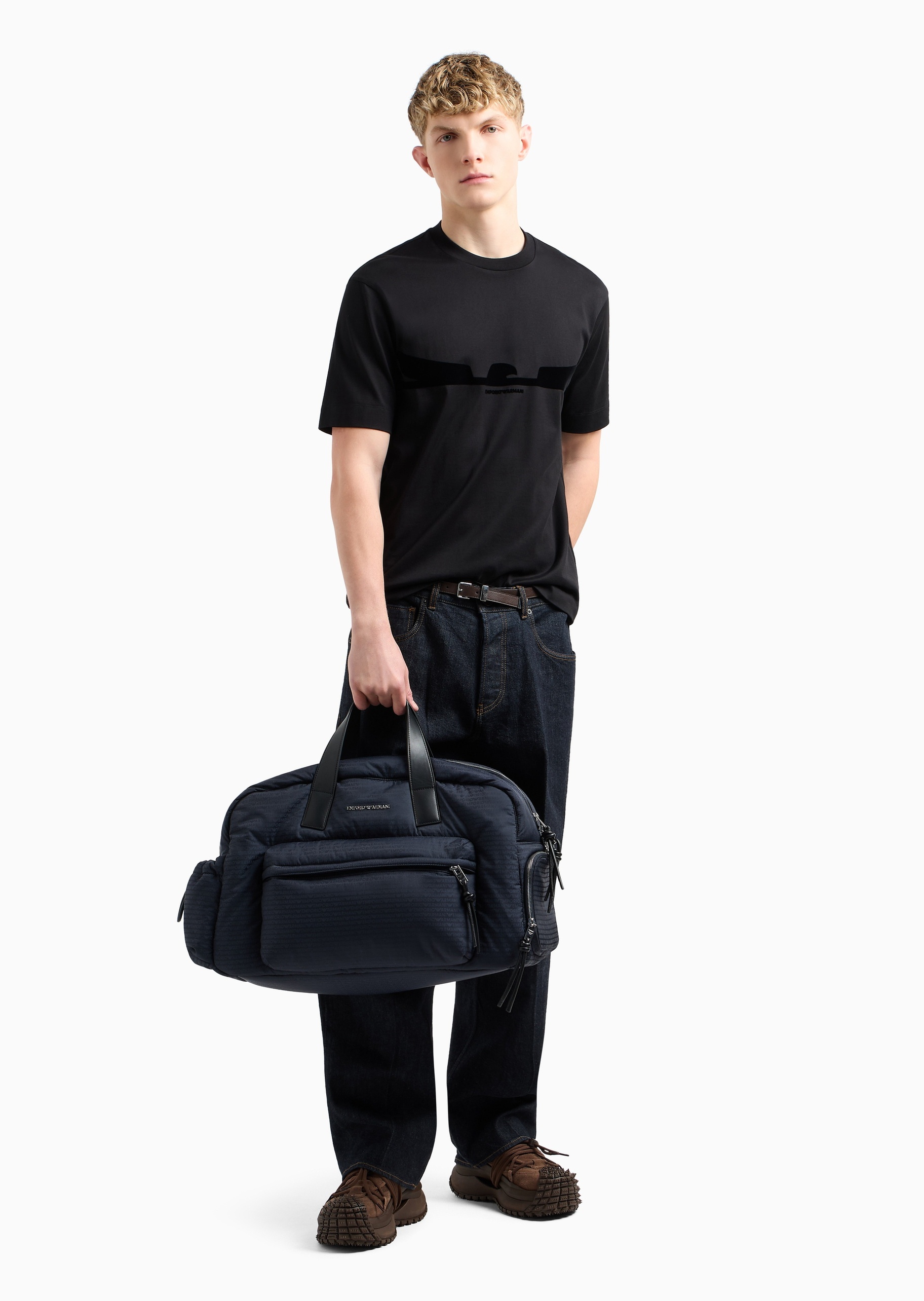 Emporio Armani 男士全棉宽松短袖圆领植绒鹰标T恤