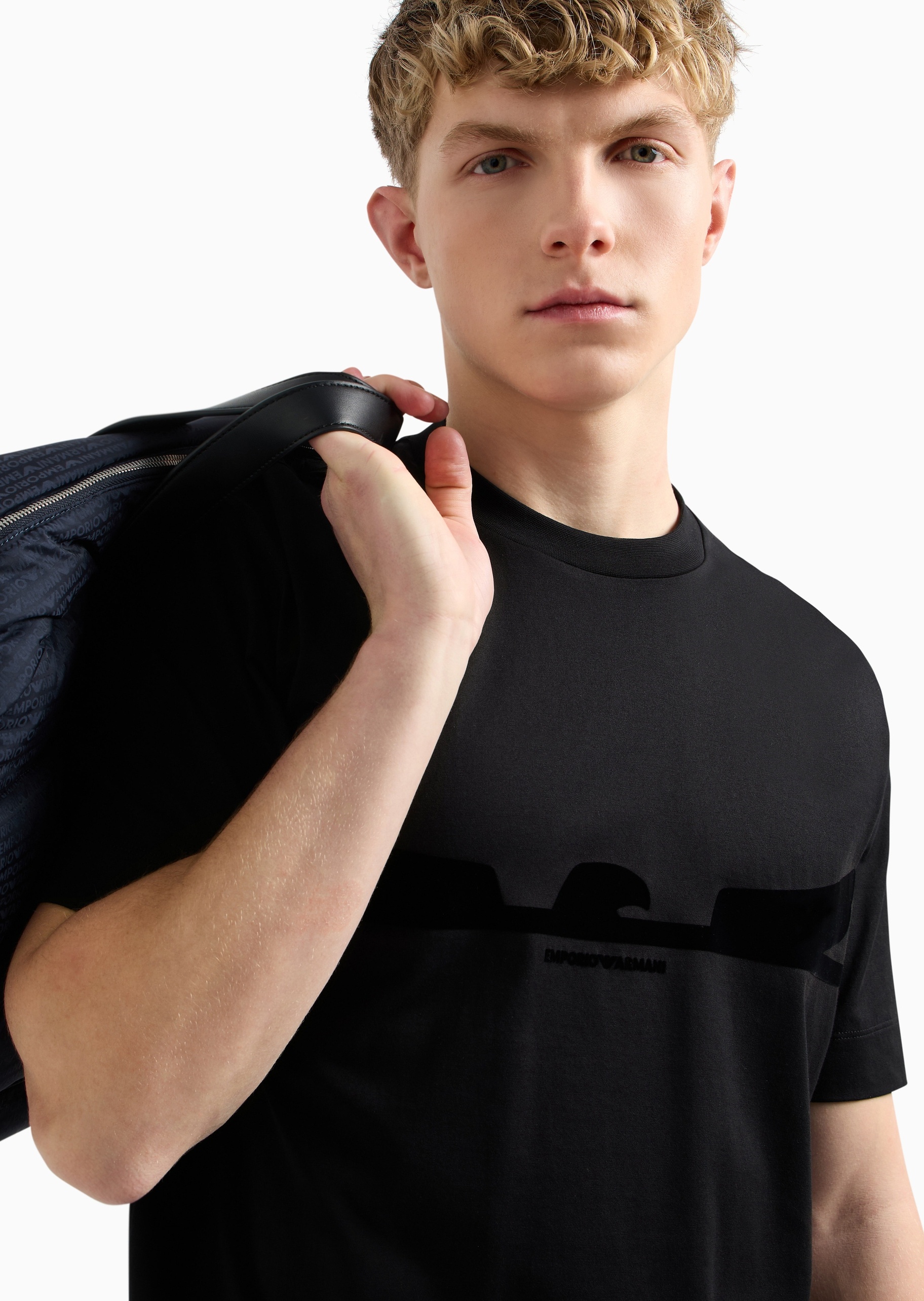 Emporio Armani 男士全棉宽松短袖圆领植绒鹰标T恤