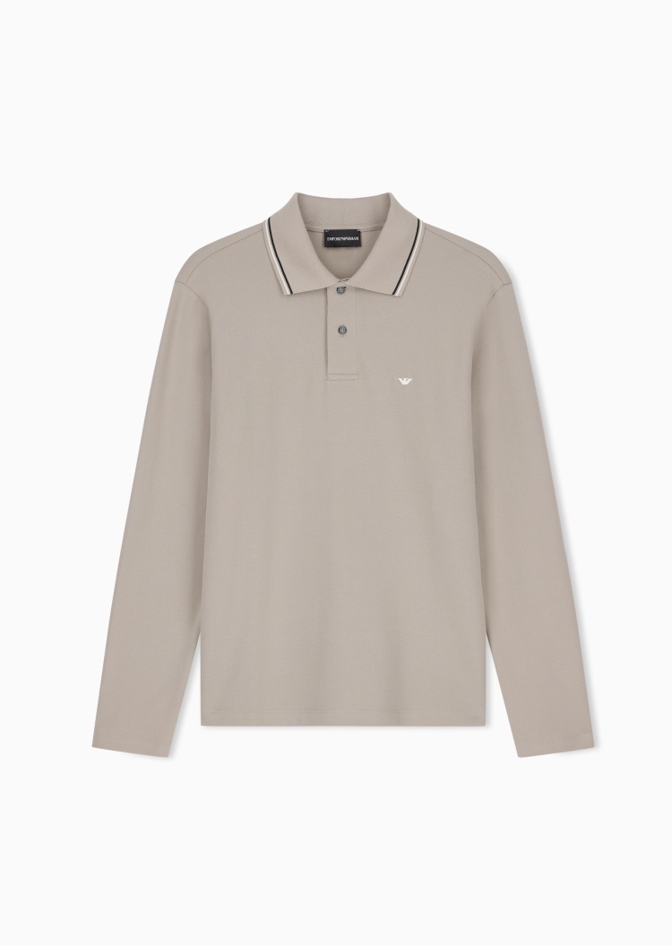 Emporio Armani 男士微弹长袖翻领刺绣Polo衫