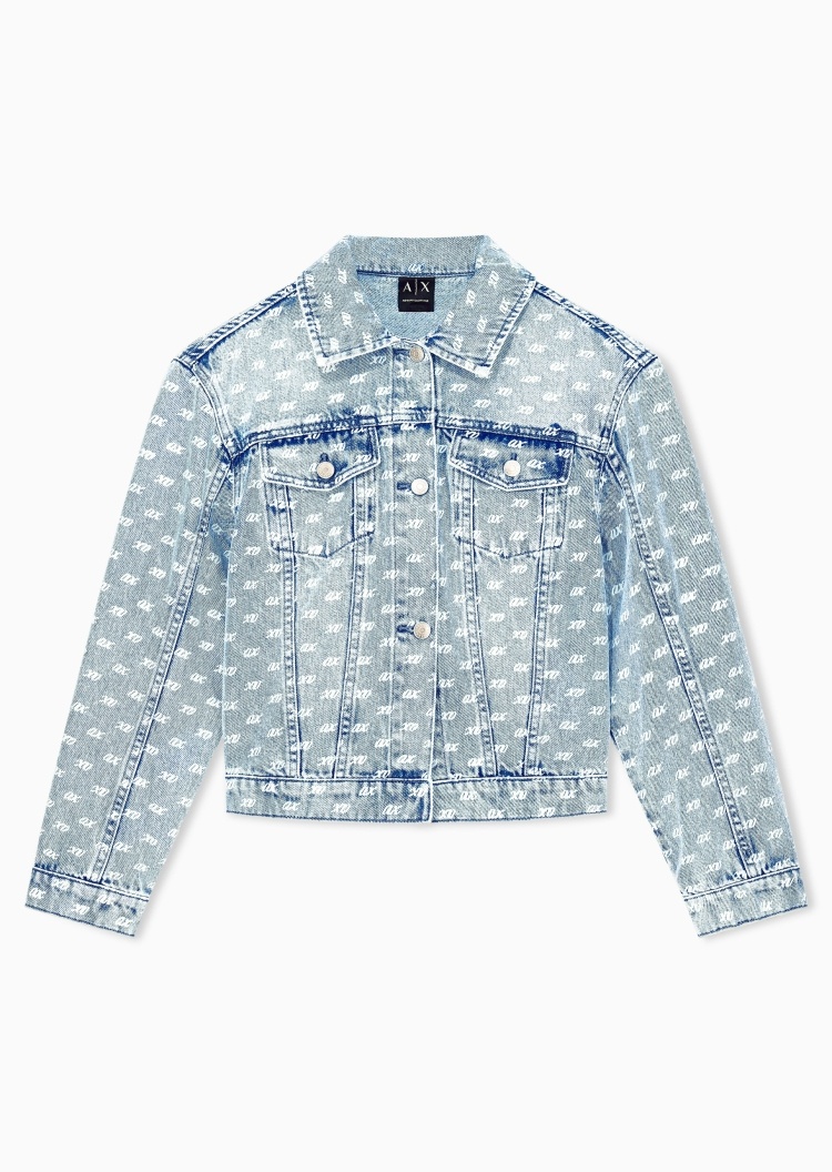 ARMANI EXCHANGE 女士翻领复古纯棉短款牛仔夹克外套