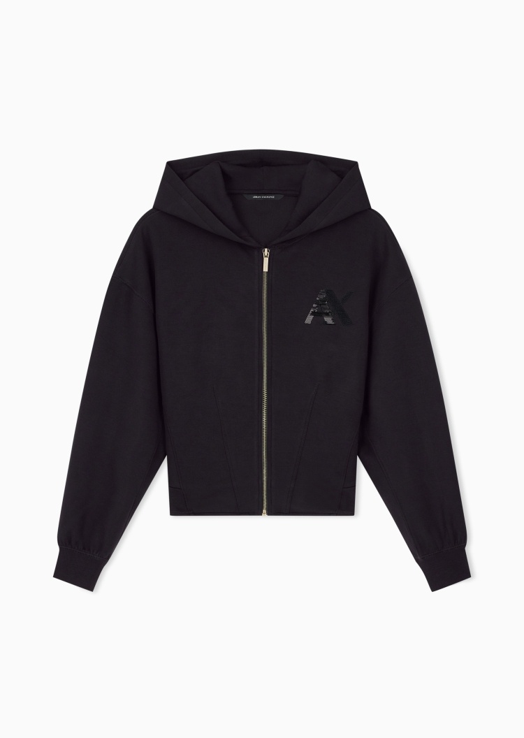 ARMANI EXCHANGE 女士短款合身落肩拉链开衫连帽卫衣夹克外套