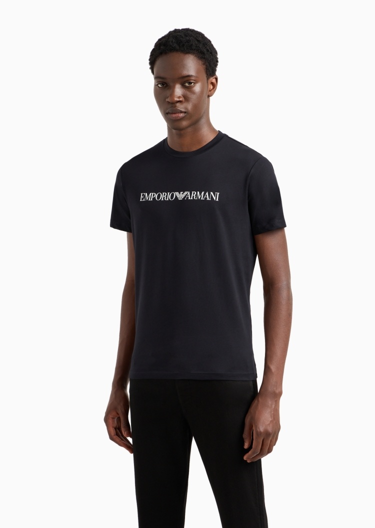 Emporio Armani 男士纯棉合身短袖圆领徽标印花T恤