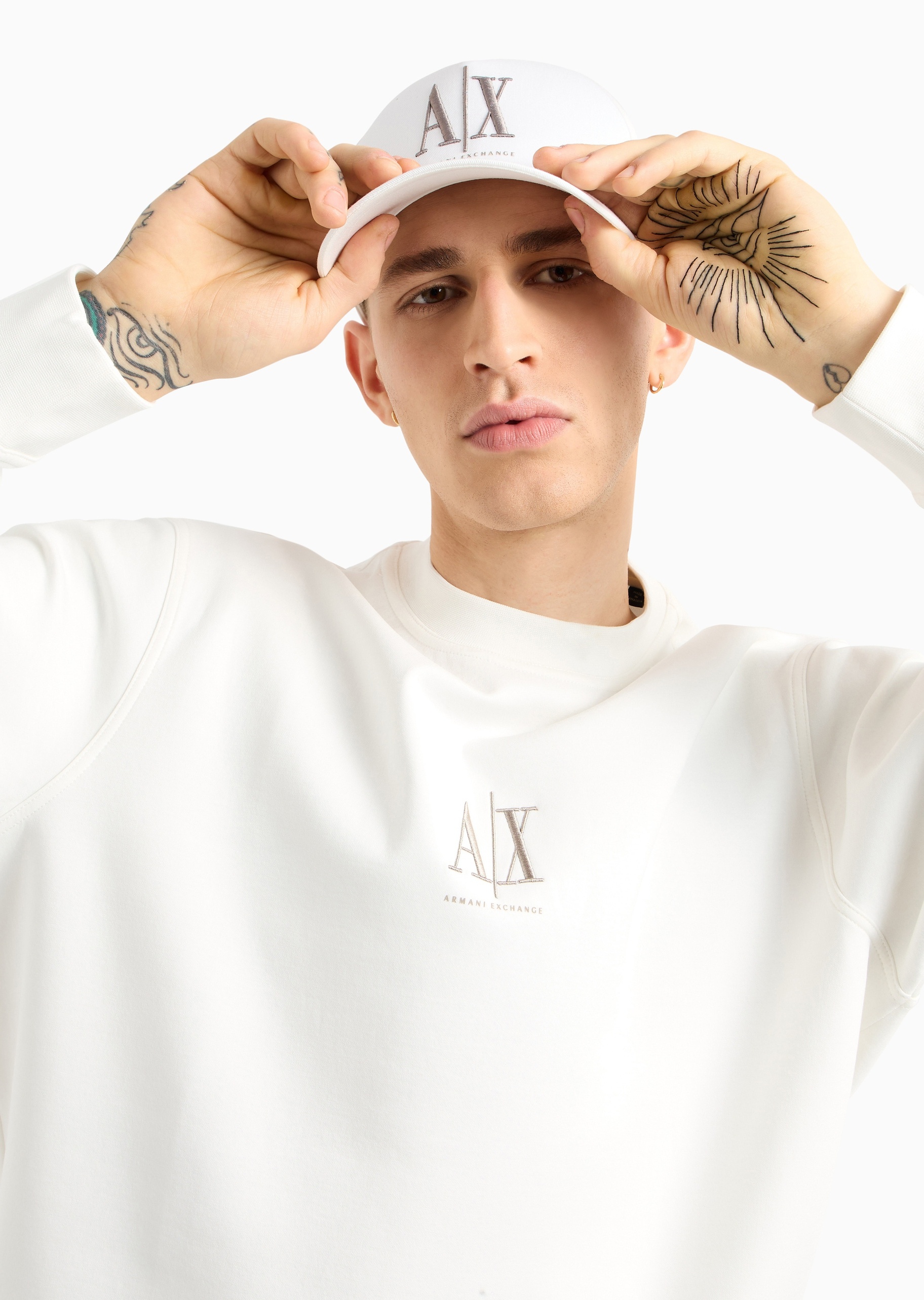 ARMANI EXCHANGE 男士纯棉排扣圆顶弯檐LOGO刺绣棒球帽