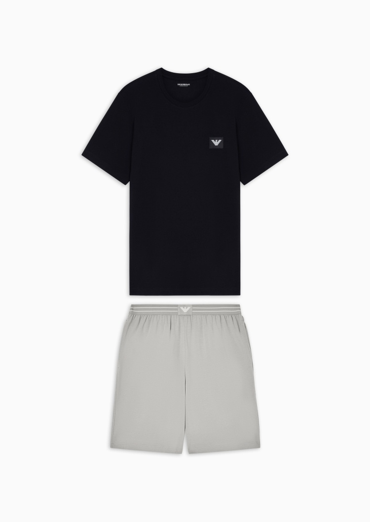Emporio Armani 男士弹力圆领短袖T恤短裤睡衣套装
