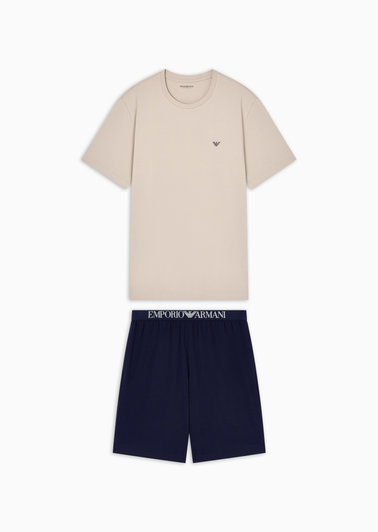 Emporio Armani 男士弹力圆领短袖T恤短裤睡衣套装