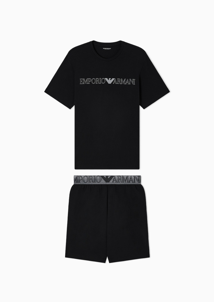 Emporio Armani 男士弹力圆领短袖T恤短裤家居睡衣套装