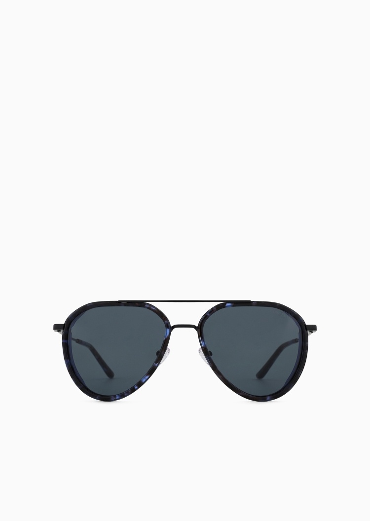 Emporio Armani 男士透明框飞行员复古斑纹太阳眼镜