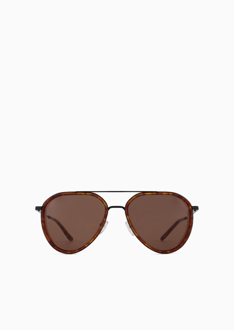 Emporio Armani 男士透明框飞行员复古斑纹太阳眼镜
