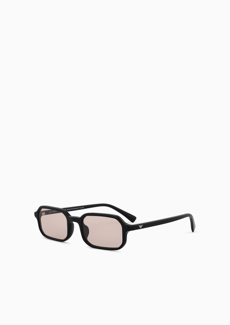 Emporio Armani 男士矩形黑框一体鼻托时尚太阳眼镜