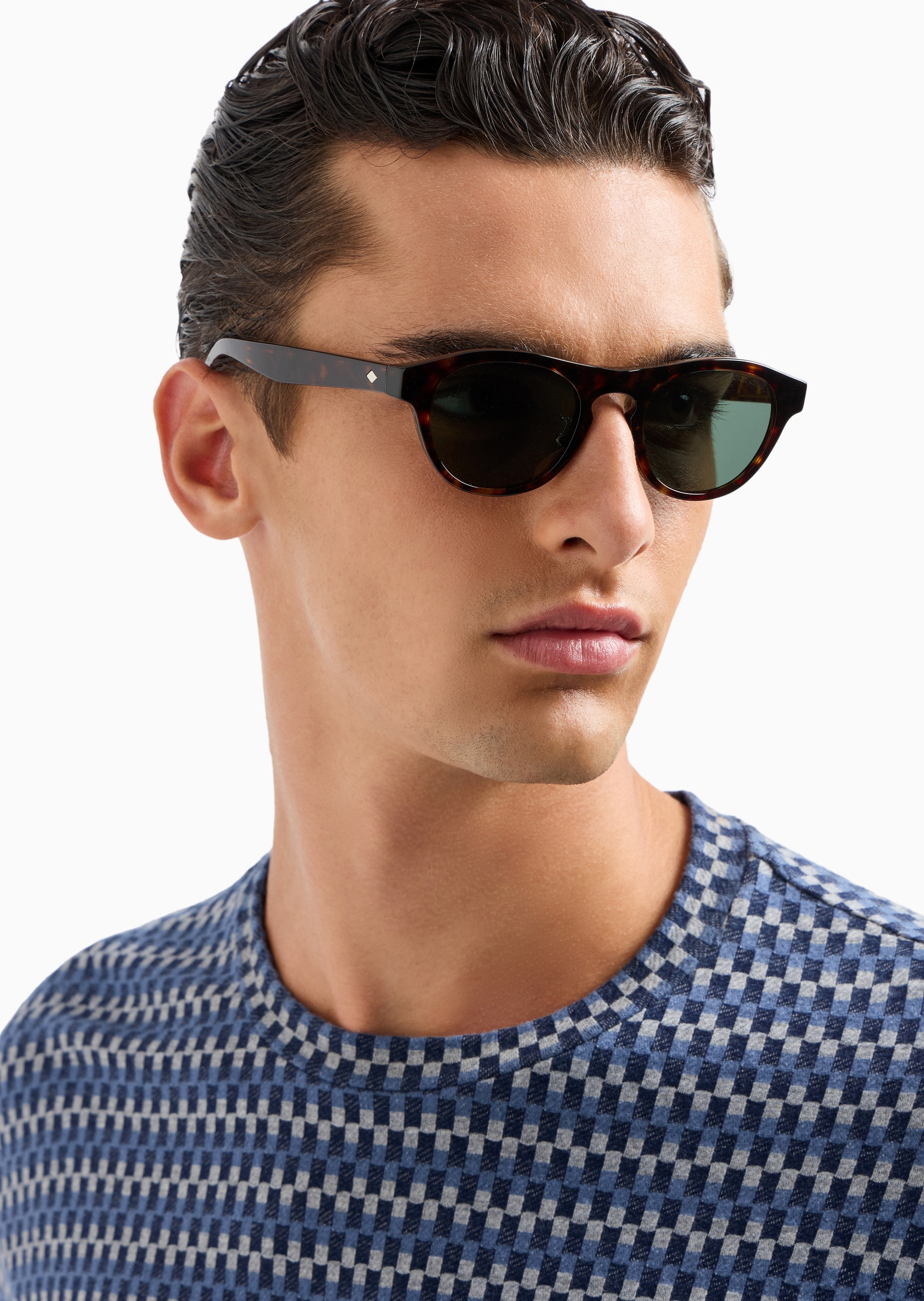 Giorgio Armani 男士玳瑁色椭圆框复古潮流太阳眼镜