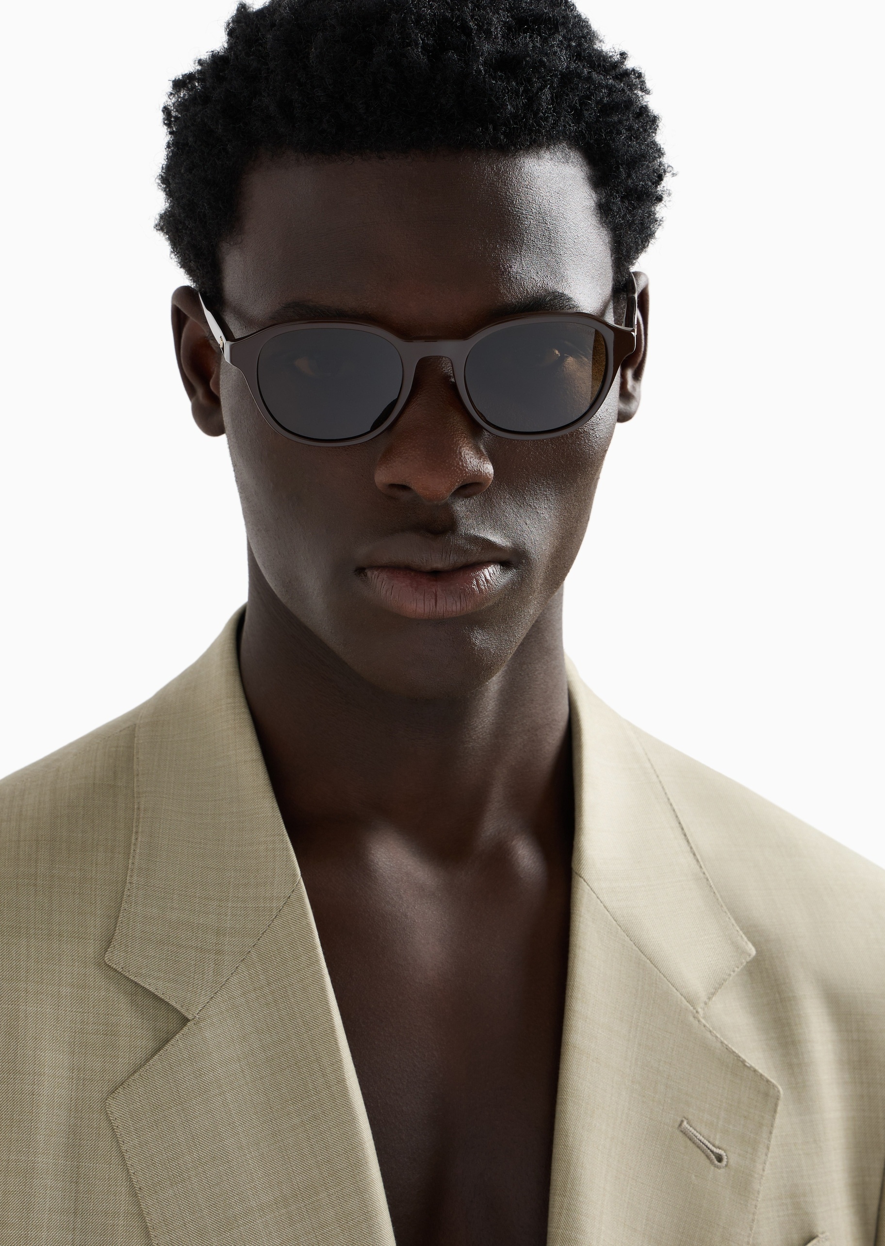Emporio Armani 男士圆形边框时尚都市遮阳太阳眼镜