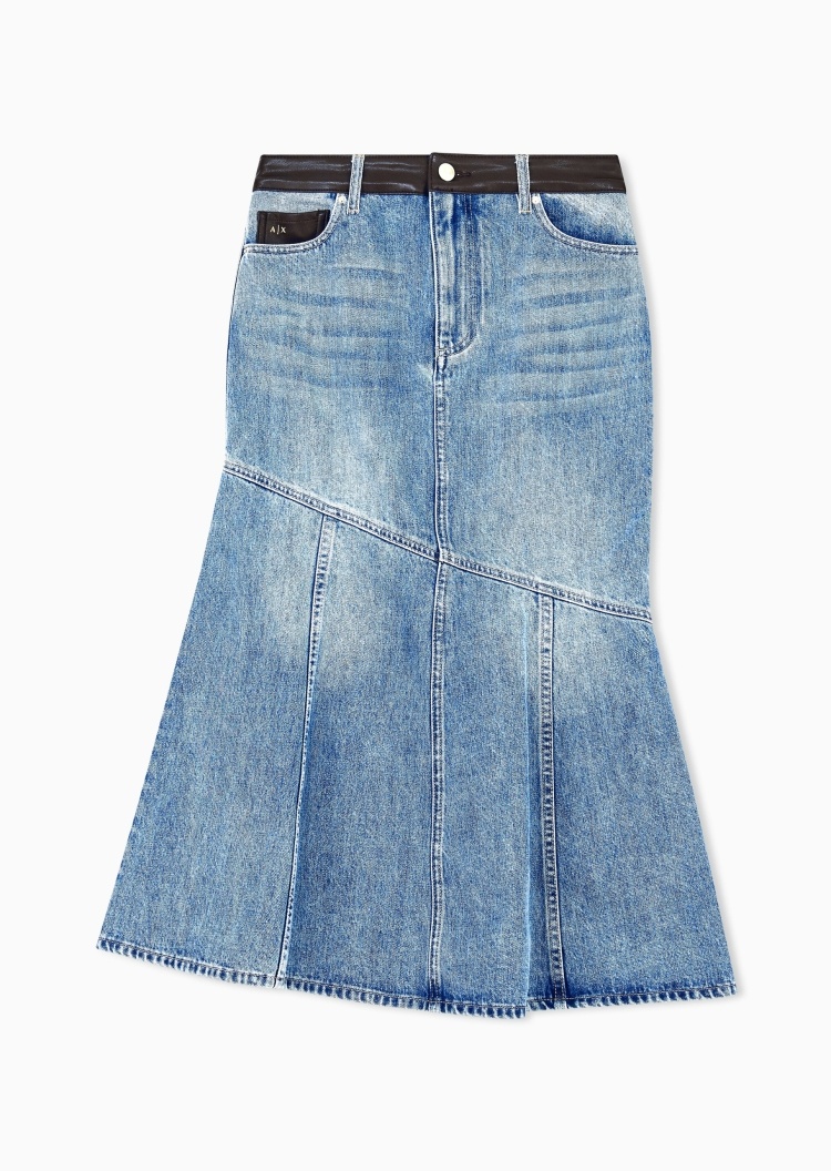 ARMANI EXCHANGE 女士高腰长款直筒复古鱼尾牛仔半身裙