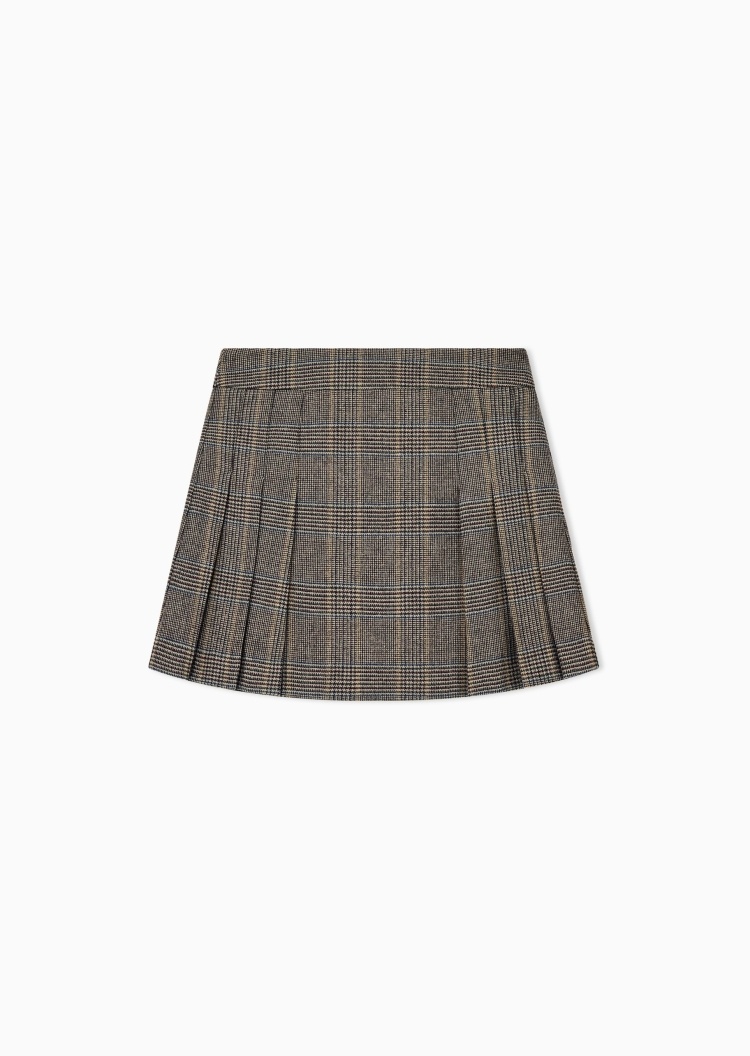ARMANI EXCHANGE 女士羊毛混纺短款A字格纹百褶半身裙