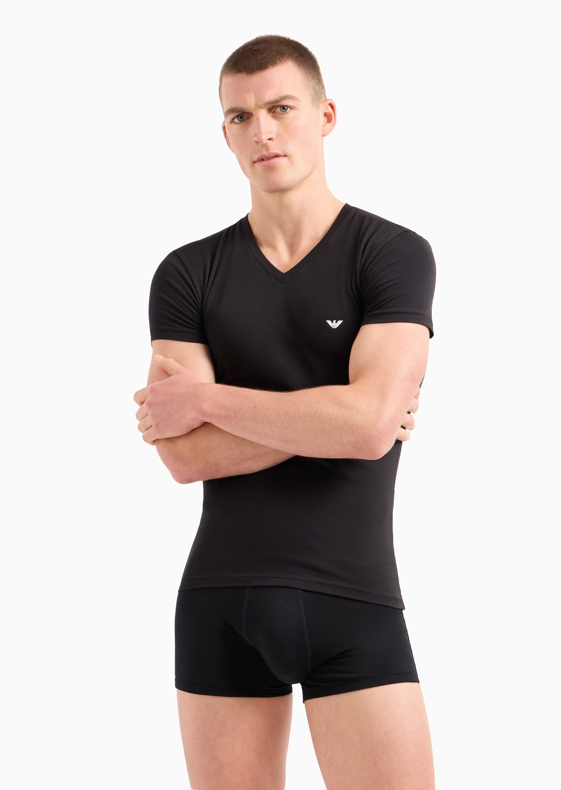 Emporio Armani 男士纯棉V领休闲简约亲肤打底家居睡衣T恤