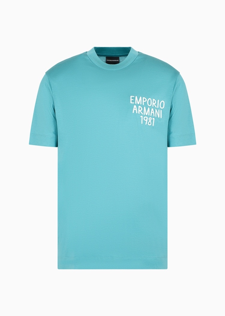 Emporio Armani 男士凉爽莱赛尔合身短袖圆领刺绣T恤