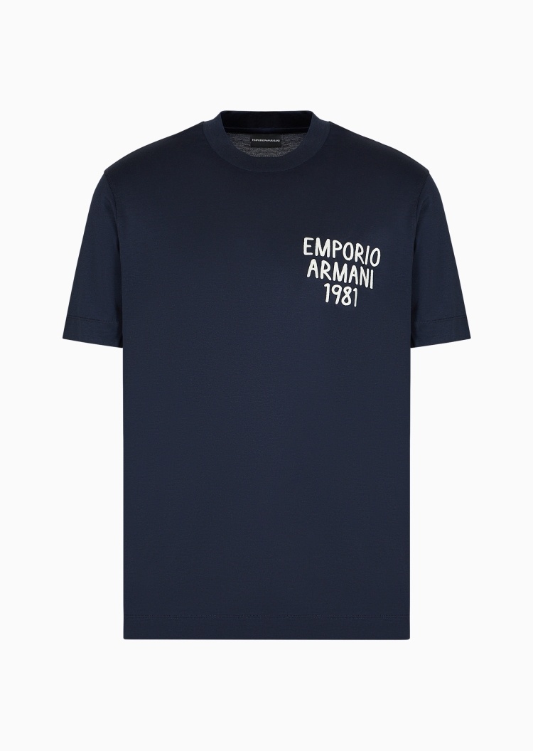 Emporio Armani 男女同款莱赛尔重磅合身短袖圆领刺绣T恤