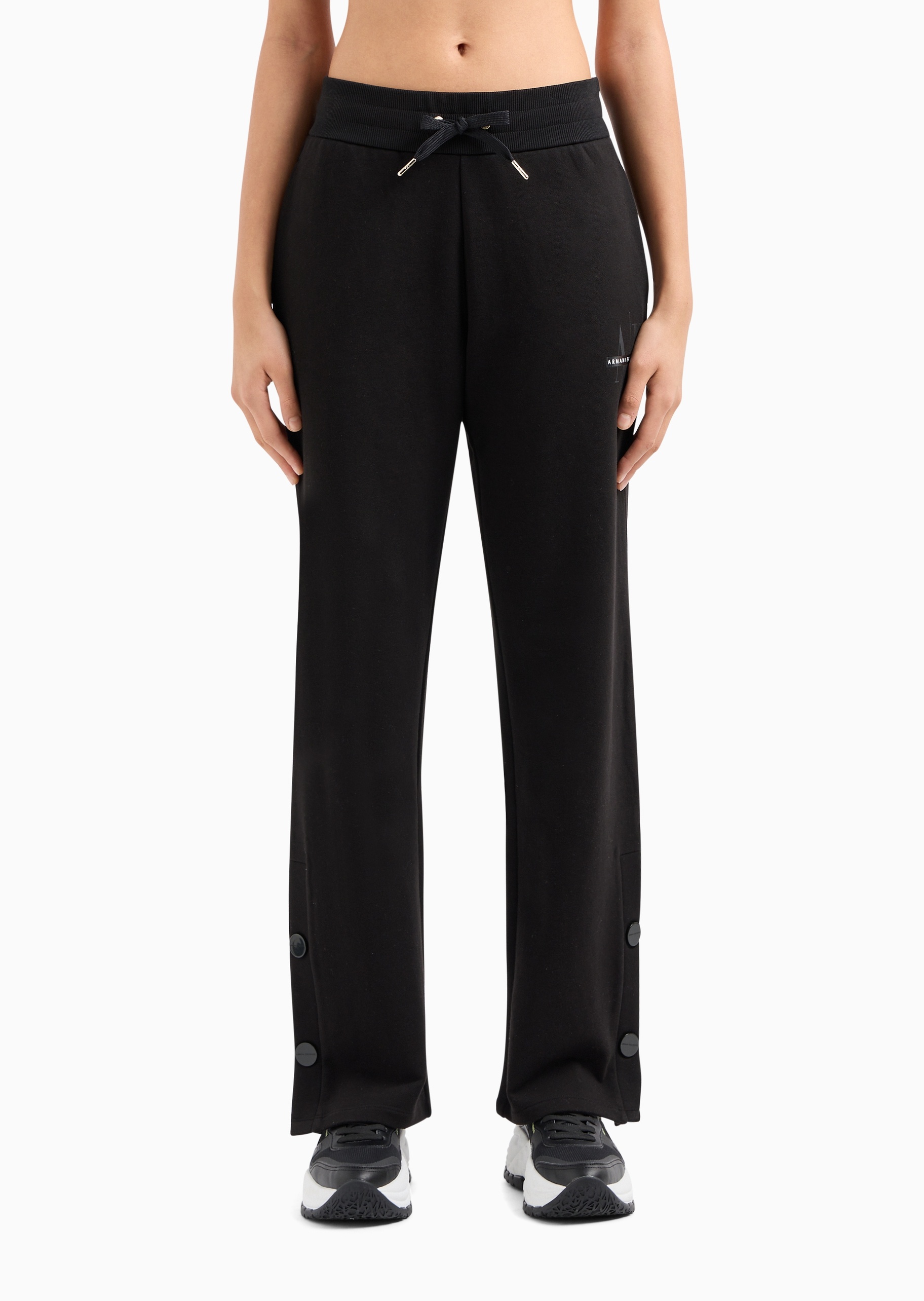 女士棉质宽松系带腰直筒按扣开衩脚口卫裤| 卫裤-女士| ARMANI EXCHANGE  