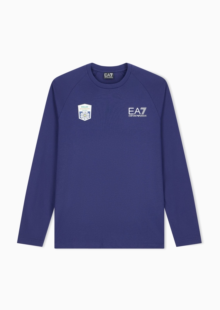 EA7 男士合身长袖圆领印花运动风网球T恤