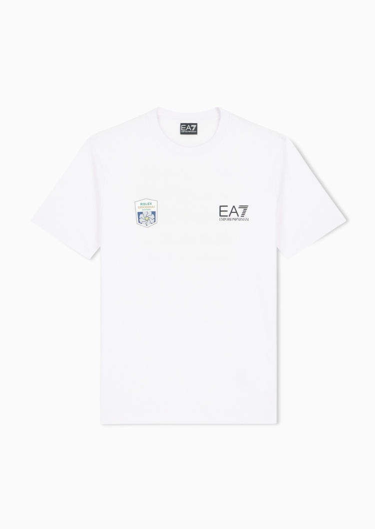 EA7 男士纯棉合身短袖圆领印花运动风网球T恤