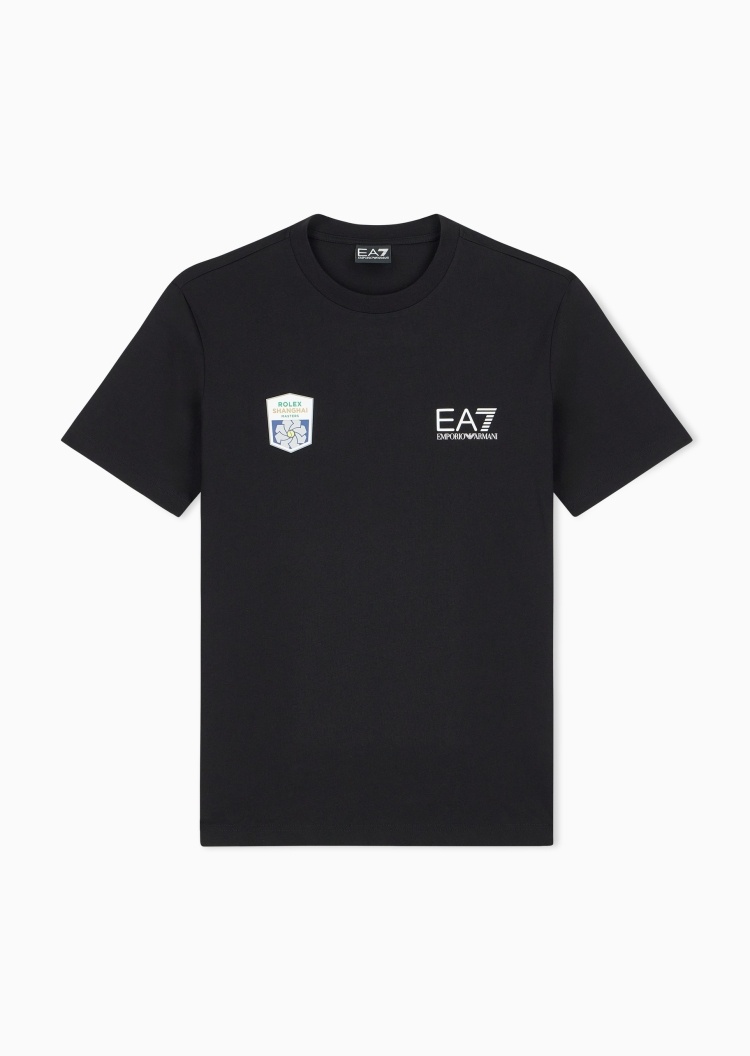 EA7 男士纯棉合身短袖圆领印花运动风网球T恤