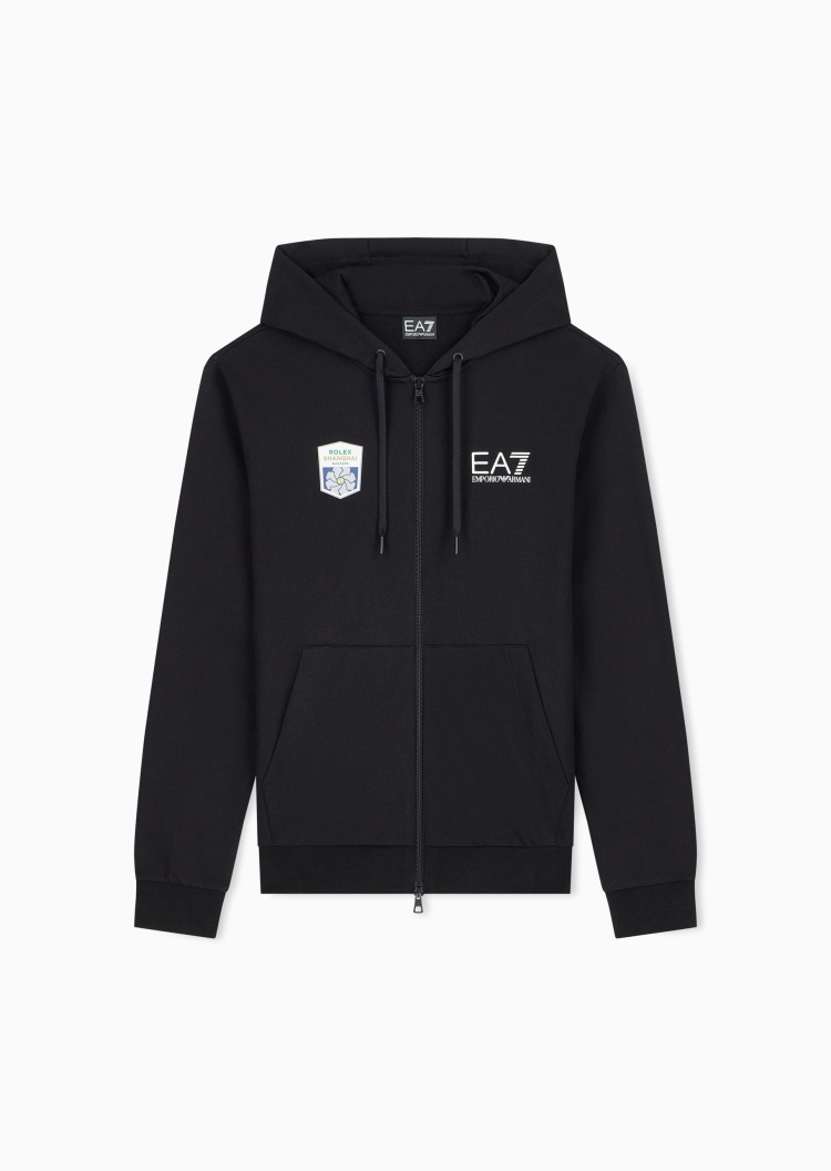 EA7 男士纯棉连帽印花网球拉链开衫卫衣夹克外套