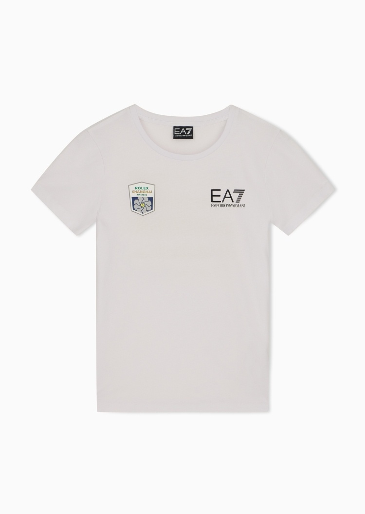 EA7 女士纯棉轻薄修身短袖圆领印花运动网球T恤
