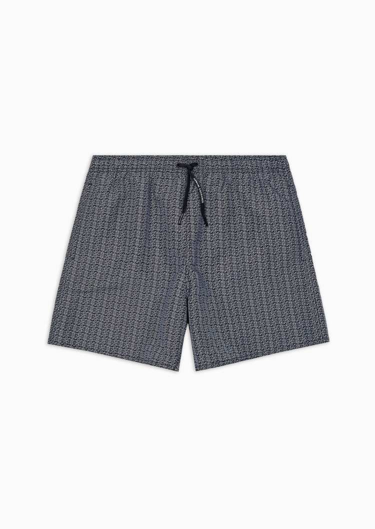 ARMANI EXCHANGE 男士松紧系带短款满印LOGO沙滩裤