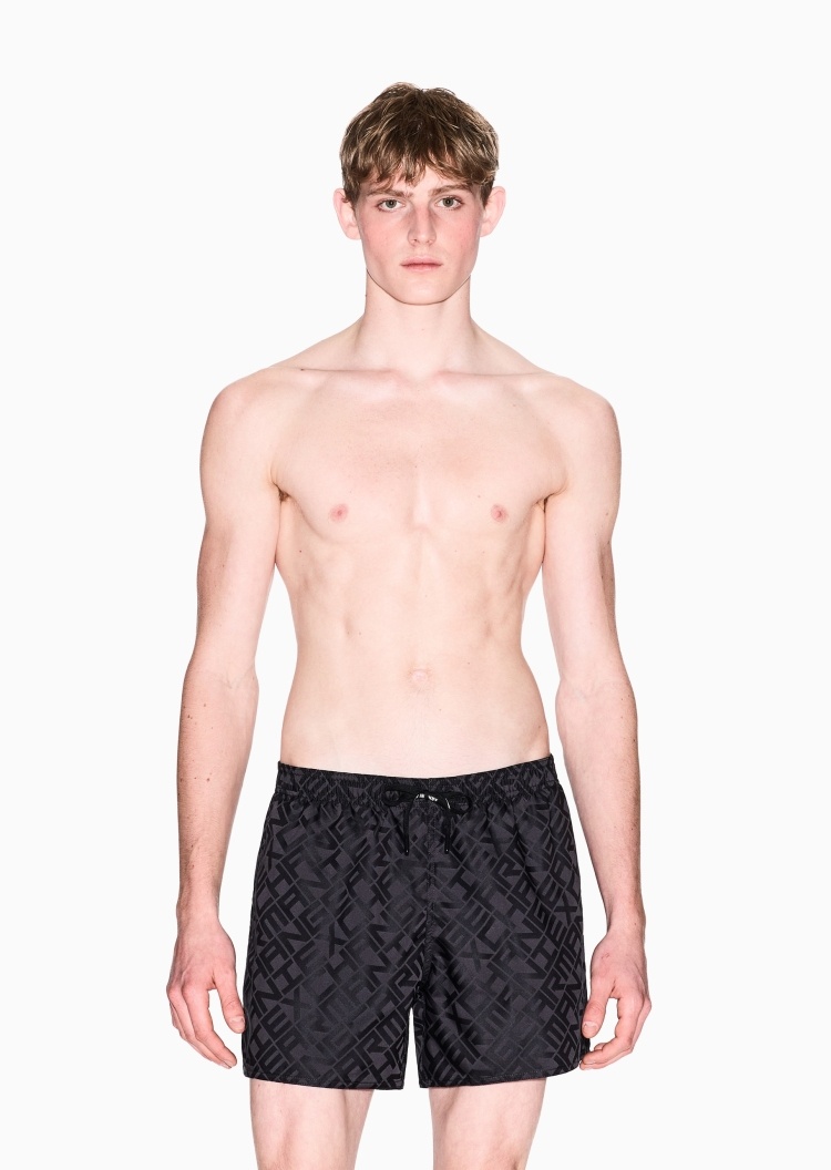ARMANI EXCHANGE 男士系带短款满印字母徽标沙滩裤