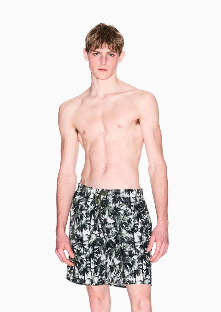 ARMANI EXCHANGE 男士系带短款通体椰树印花沙滩裤