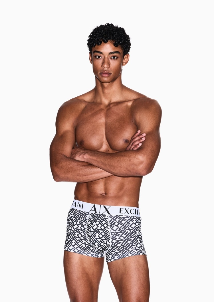 ARMANI EXCHANGE 男士纯棉弹力平角满印字母徽标内裤