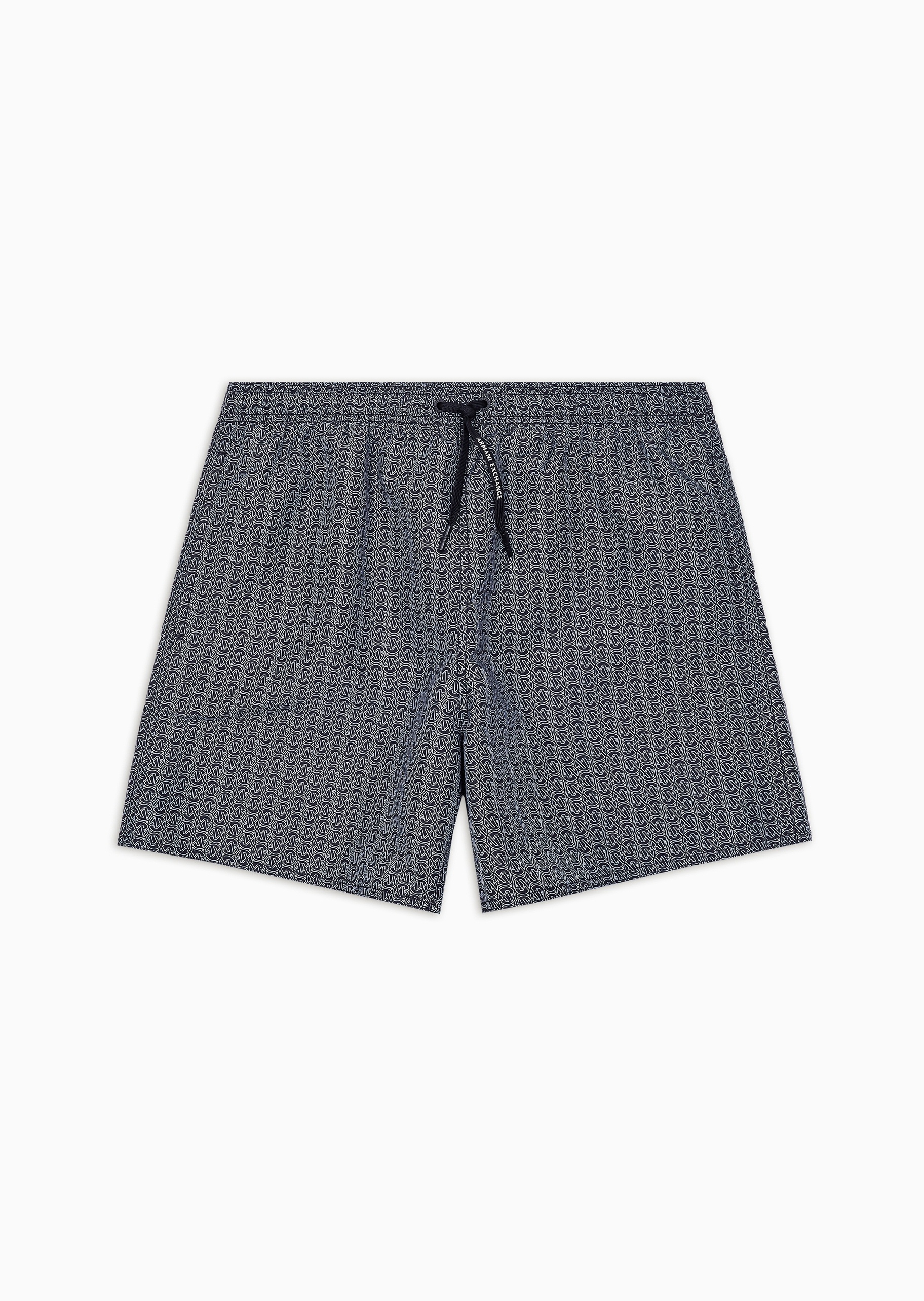 ARMANI EXCHANGE 男士松紧系带短款满印LOGO沙滩裤