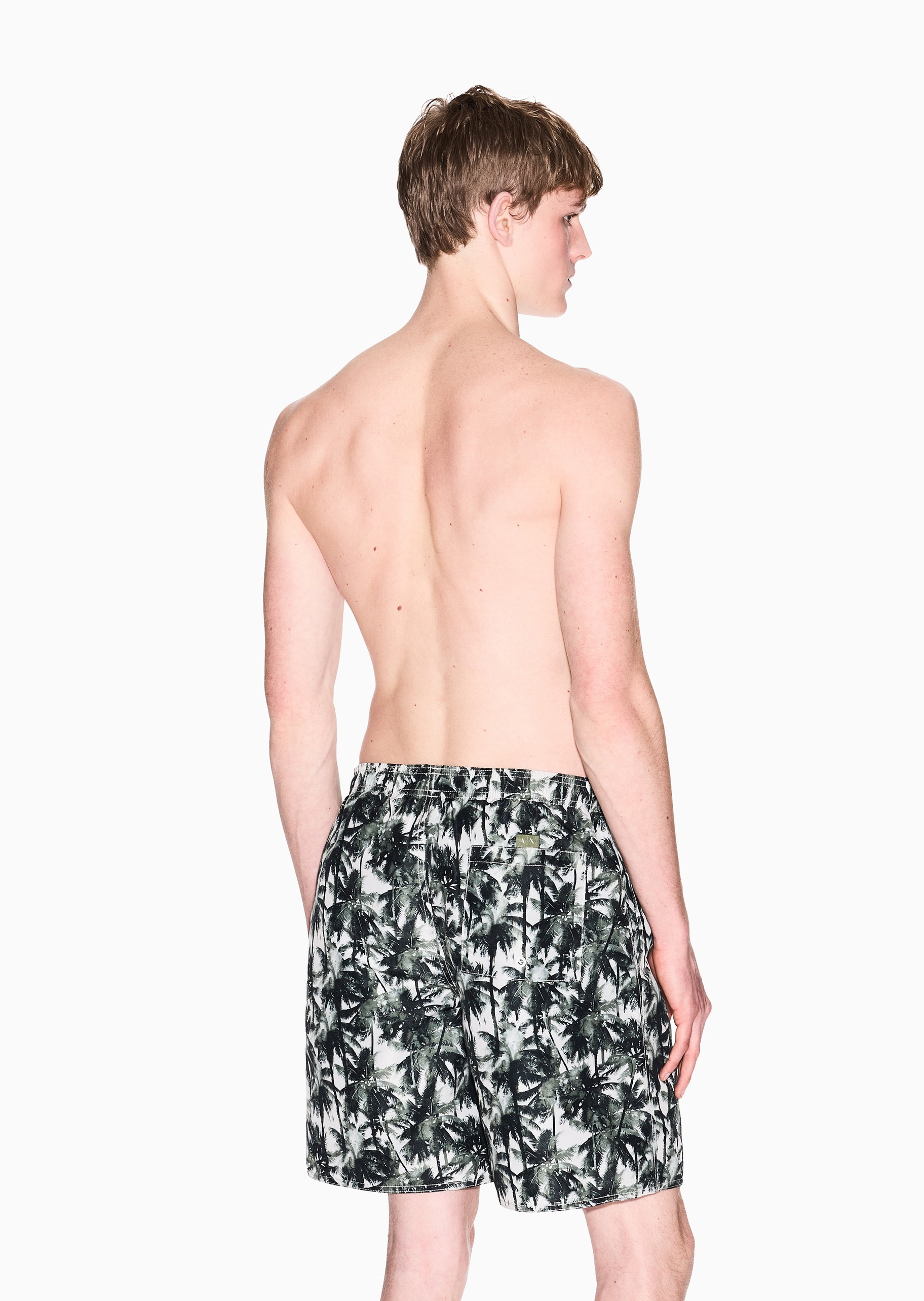 ARMANI EXCHANGE 男士系带短款通体椰树印花沙滩裤