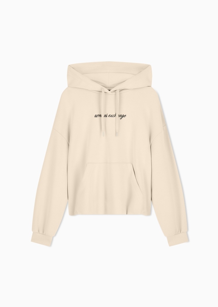 ARMANI EXCHANGE 女士弹力宽松短款连帽落肩刺绣卫衣
