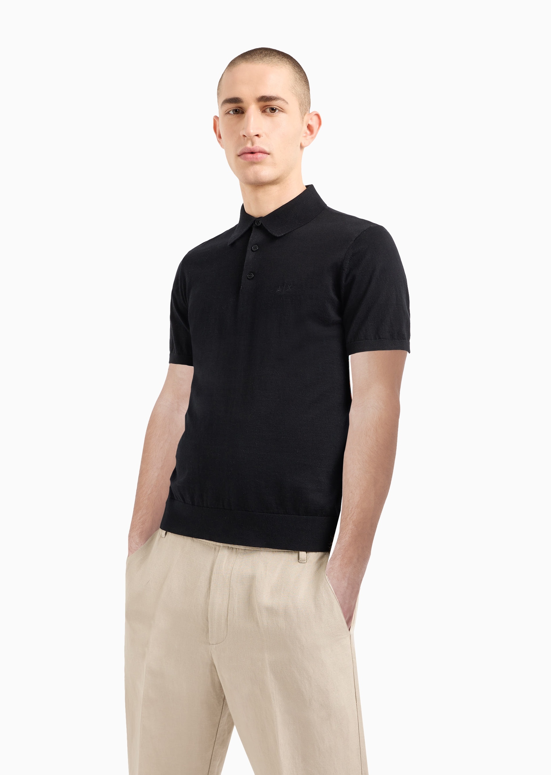 ARMANI EXCHANGE 男士纯棉合身短袖翻领纯色针织Polo衫