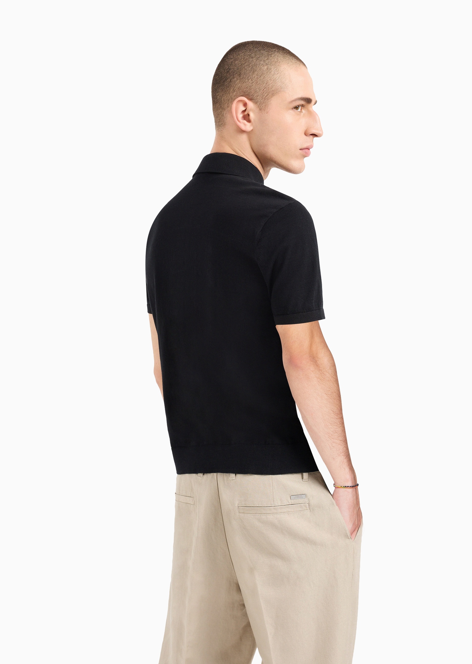 ARMANI EXCHANGE 男士纯棉合身短袖翻领纯色针织Polo衫