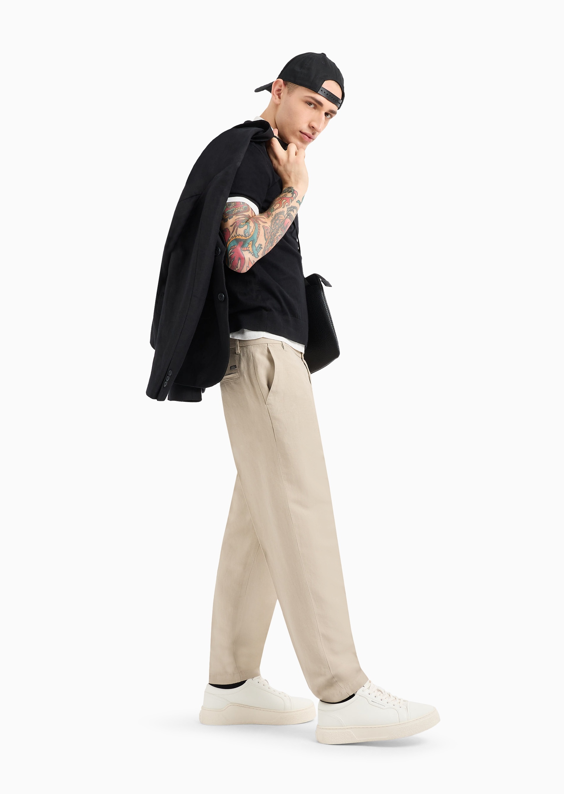 ARMANI EXCHANGE 男士纯棉合身短袖翻领纯色针织Polo衫