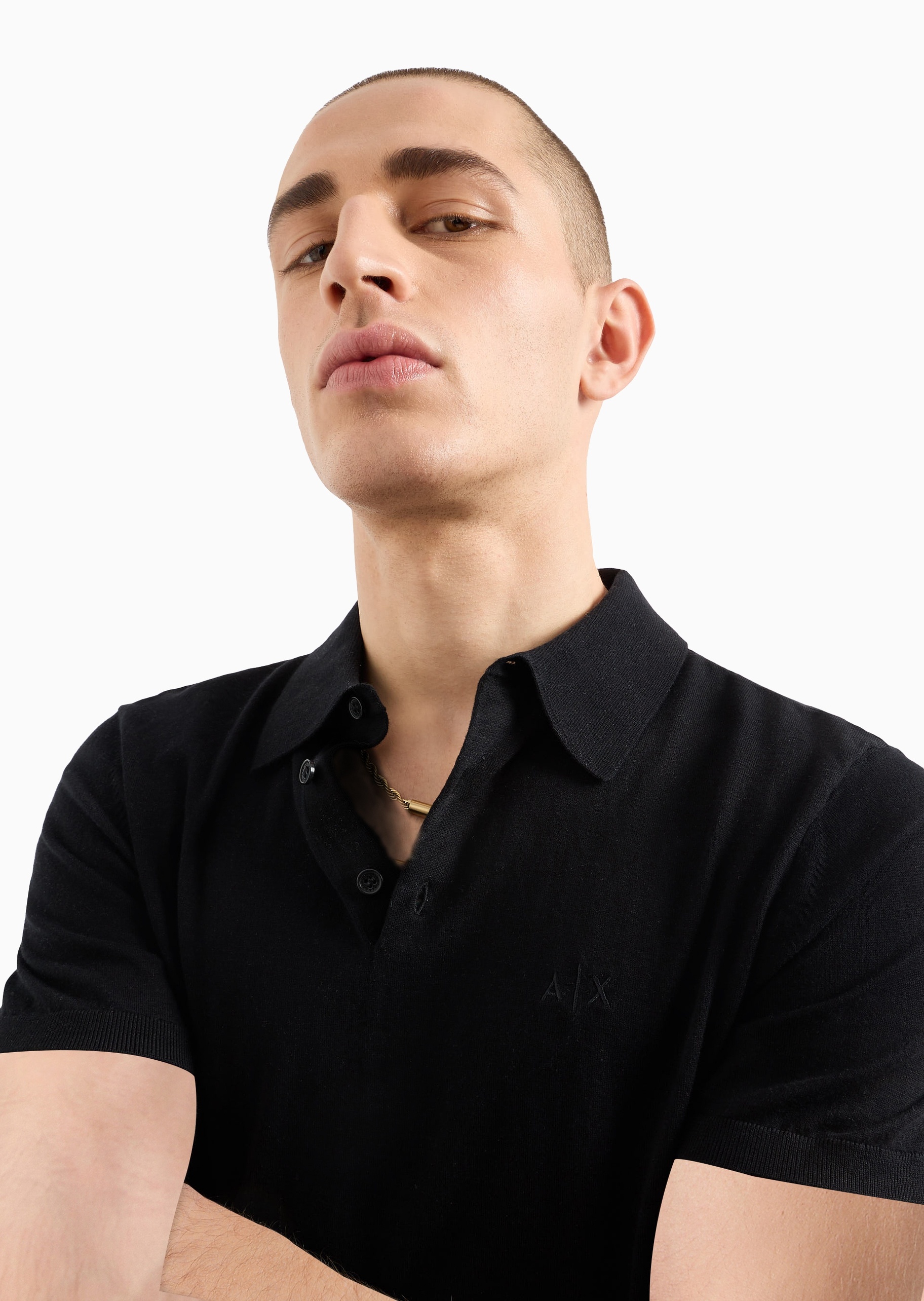 ARMANI EXCHANGE 男士纯棉合身短袖翻领纯色针织Polo衫