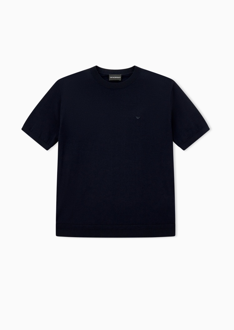 Emporio Armani 男士绵羊毛混纺圆领刺绣套头针织毛衣