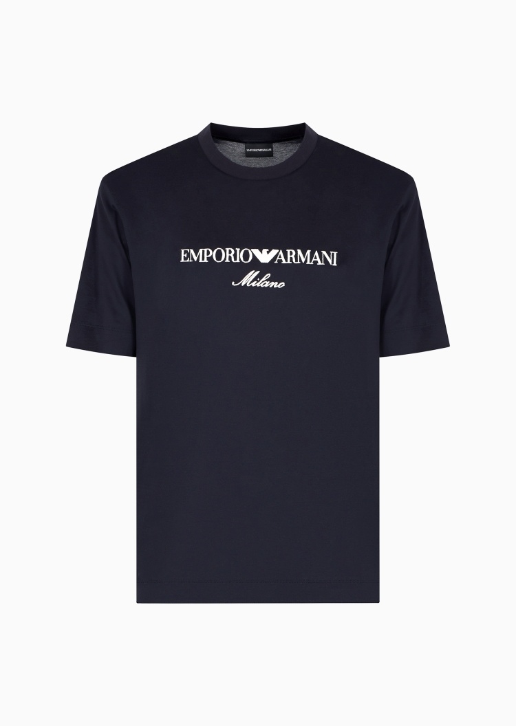 Emporio Armani 男士莱赛尔宽松短袖圆领正肩刺绣T恤
